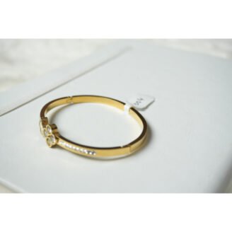 Gold Clover and MOP Rhinestone Bangle Bracelet