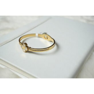Gold White Clover Motif Bangle Bracelet