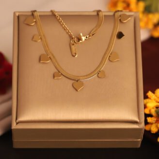 22k Gold Plated Small & Big Heart-Shaped Snake Chain Necklace