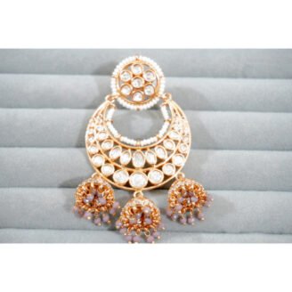 Clear Stone & Lavender Beaded Chandbali Earrings
