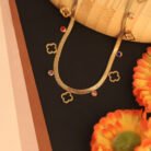 22k Gold Plated Clover Shaped Charms & Multi Colour Zirconia Snake Chain Necklace