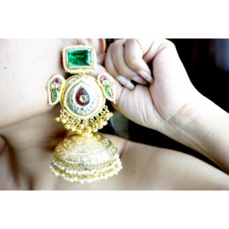 Emerald Stone Kundan Jhumka Earrings