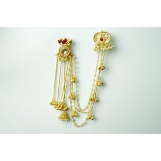 Pearl & Lotus Motif Kashmiri Earrings with Ear Chain