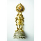 Long Dual Tone Monalisa Stone Jhumka Earrings