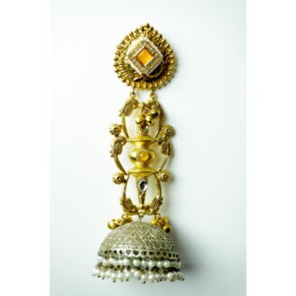 Long Dual Tone Monalisa Stone Jhumka Earrings