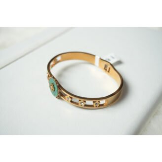 Green Malachite Floral Motif Bangle Bracelet