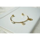 Gold White Clover and Pearl Charm Bracelet