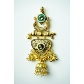Green Enamel & Pearl Jhumka Earrings