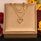 22k Gold Plated Double Layered Snake Chain Necklace with Heart Pendant
