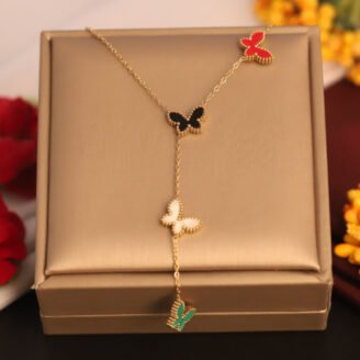 22k Gold Plated Chain Neckalce with Multi Colour Butterfly