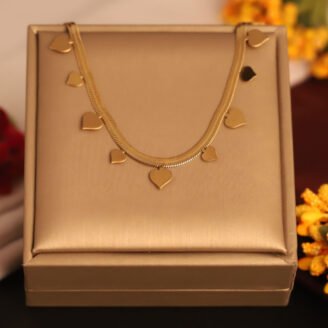 22k Gold Plated Small & Big Heart-Shaped Snake Chain Necklace