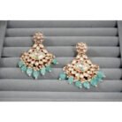 Sea Green Beaded Kundan Dangler Earrings