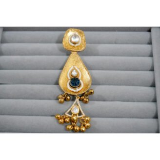 Blue Stone Gold Plated Kundan Earrings