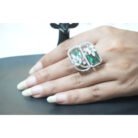Green Square Floral AD Ring