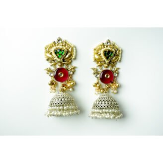 Green & Red Stone Kundan Earrings