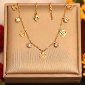 22k Gold Plated Chanel & Zirconia Charm Necklace