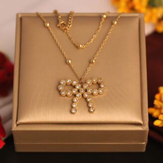 22k Gold Plated Necklace with Bowknot Pendant