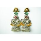 Long Dual Tone Stone Beads Drop Earrings