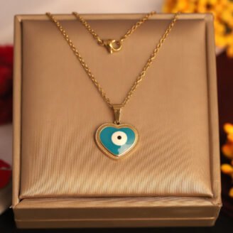 22k Gold Plated Chain Necklace with Evil Eye Heart Motif Pendant