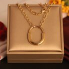 22k Gold Plated Chain Necklace with Oval Pendant