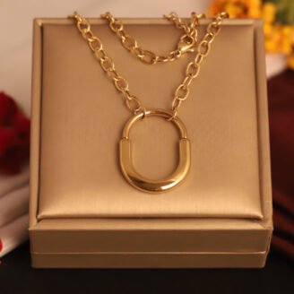 22k Gold Plated Chain Necklace with Oval Pendant