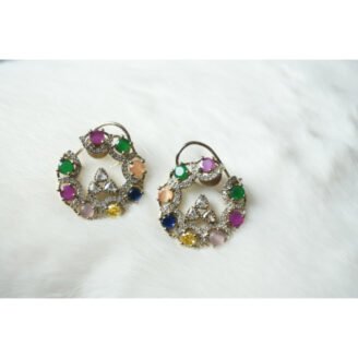Multi Color Stone Stud Earrings
