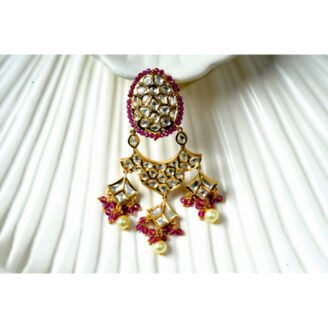 Pink Beaded Kundan Earrings