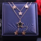 18k Rose Gold Plated Multi Star Chain Necklace with Black Enamel Star