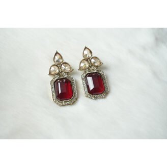 Red Tear Drop Golden Earrings