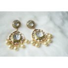 Mint Green Beads & Pearls Drop Polki Earrings
