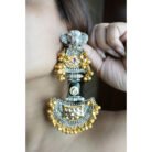 Long Dual Tone Elephant Polki Kundan Earrings