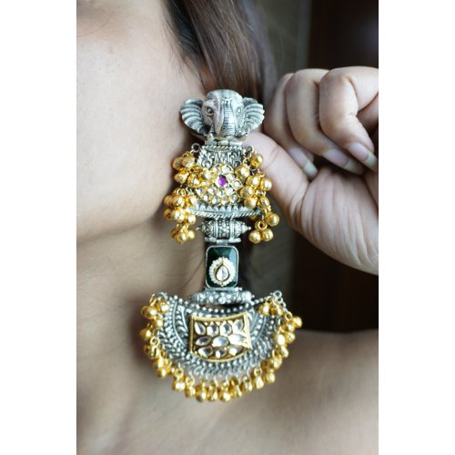 1G9WeTUYCSOTIbHq232aq68FhCUZP52eB.jpg Long Dual Tone Elephant Polki Kundan Earrings