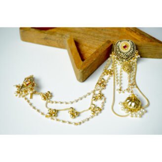 Pearl Jhumka Drop Kashmiri Earrings witn Ear Chain