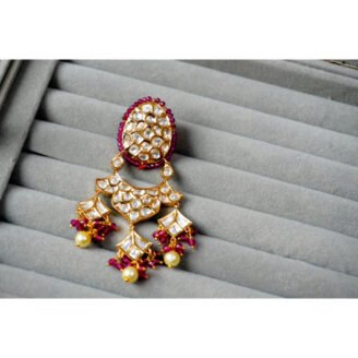 Pink Beaded Kundan Earrings