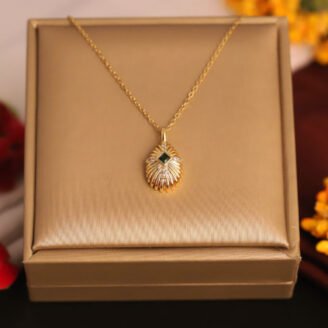 22k Gold Plated Chain Necklace with Sunburst Pendant