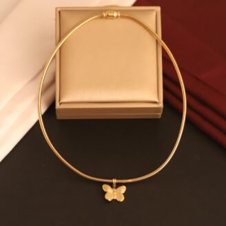 22k Gold Plated Round Chain Necklace with Butterfly Pendant