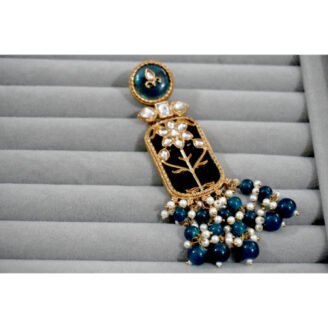 Blue & Black Meenakari Kundan Dangler Earrings