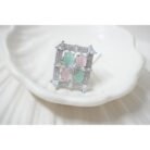 Silver Pink & Green Oval Ring
