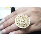 Golden Green Kundan and Pearl Ring