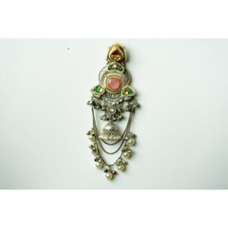 Pink & Green Stone with Pearls Jhumka Earrings