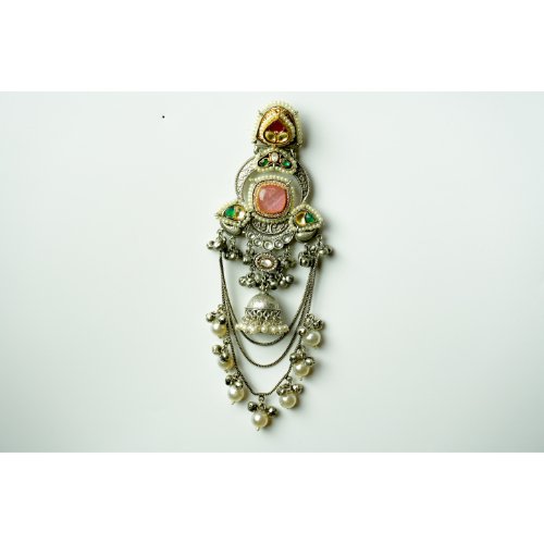 1I1gvGYeSecXOTgt5M-30ias8pfkf9mmR.jpg Pink & Green Stone with Pearls Jhumka Earrings
