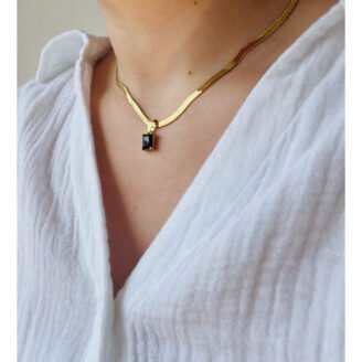 22k Gold Plated Chain Necklace with Square Black Pendant