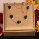 22k Gold Plated Chain Necklace with Black Stones