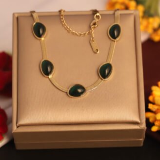 22k Gold Plated Chain Necklace with Black Stones