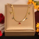 22k Gold Plated Multicolour Triangle & Round Accents Snake Chain Necklace