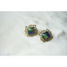 Dual Color Stone Floral Stud Earrings