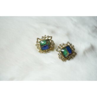 Dual Color Stone Floral Stud Earrings