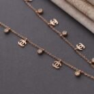 18k Rose Gold Plated Chain Necklace with Chanel & Zirconia Charm