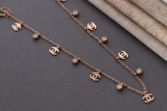 18k Rose Gold Plated Chain Necklace with Chanel & Zirconia Charm