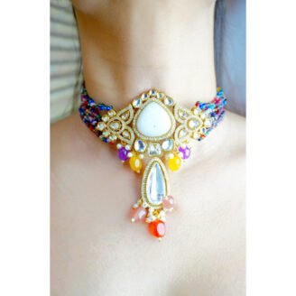 Choker Kundan Necklace with multi-beads Set